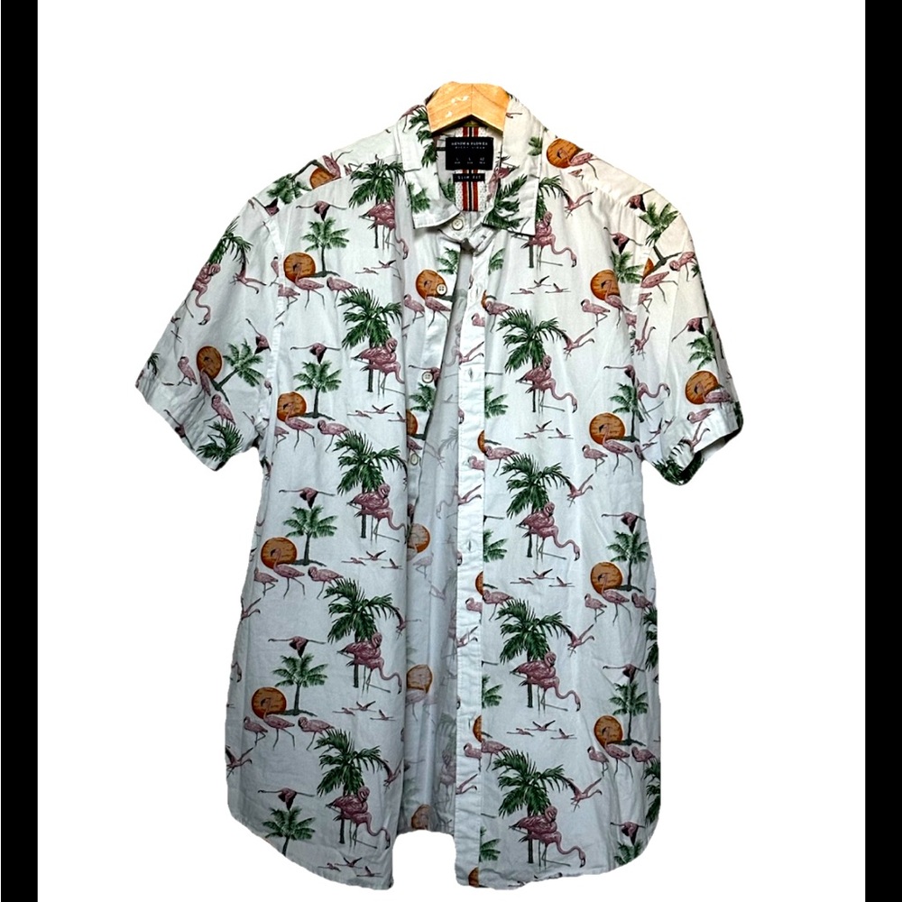 Denim & Flower Flamingo Casual Button Down Short-Sleeve Shirt Men’s Size L - Picture 11 of 11